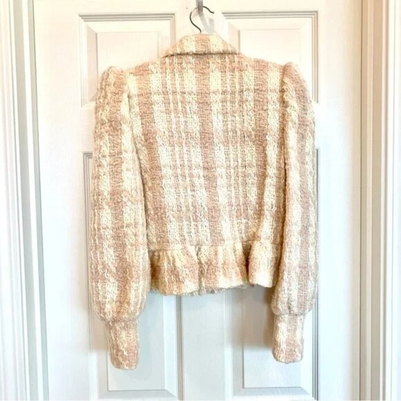 [🌟 PRICE FIRM] LoveShackFancy Puff-Shoulder Houndstooth Boucle Tweed Jacket - Picture 4 of 15